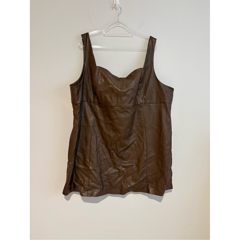 The Drop Hank pleather faux leather mini dress zip back mocha brown size 5X